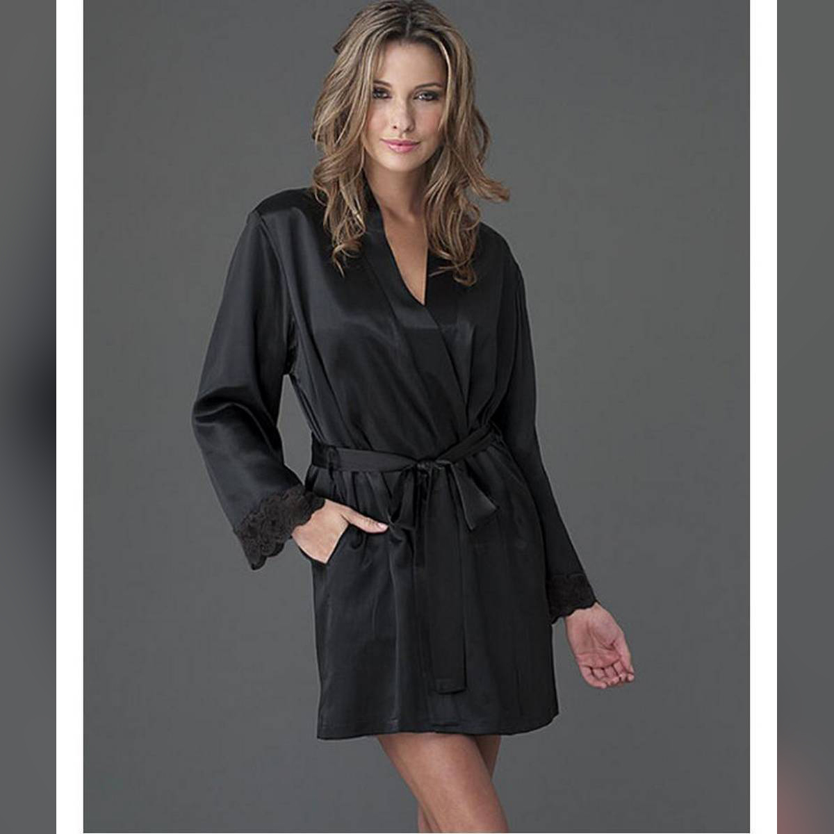 black silk robe short