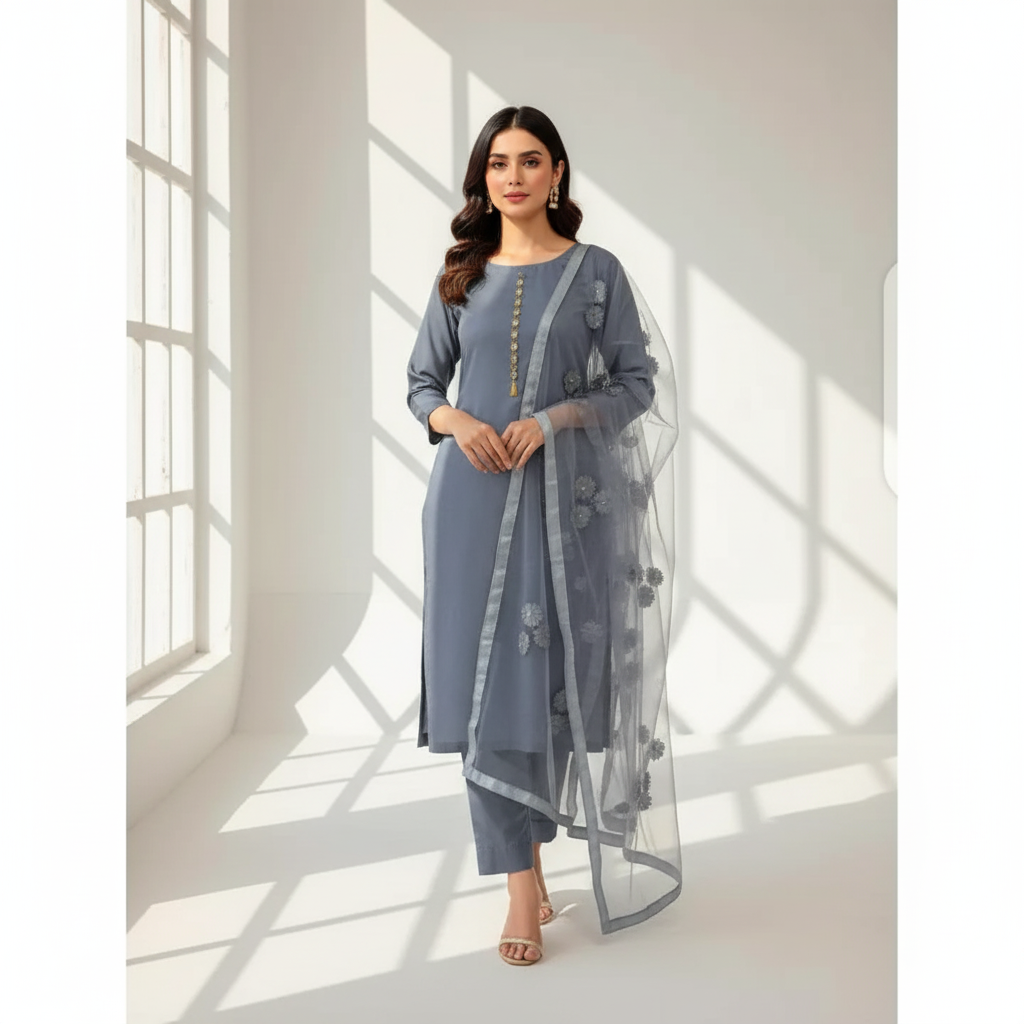 Rubika Fashion Unstitched 3Pc Katan Silk Suit For Women All-Season Silk Fabric, Traditional Formal Style Multiple Color