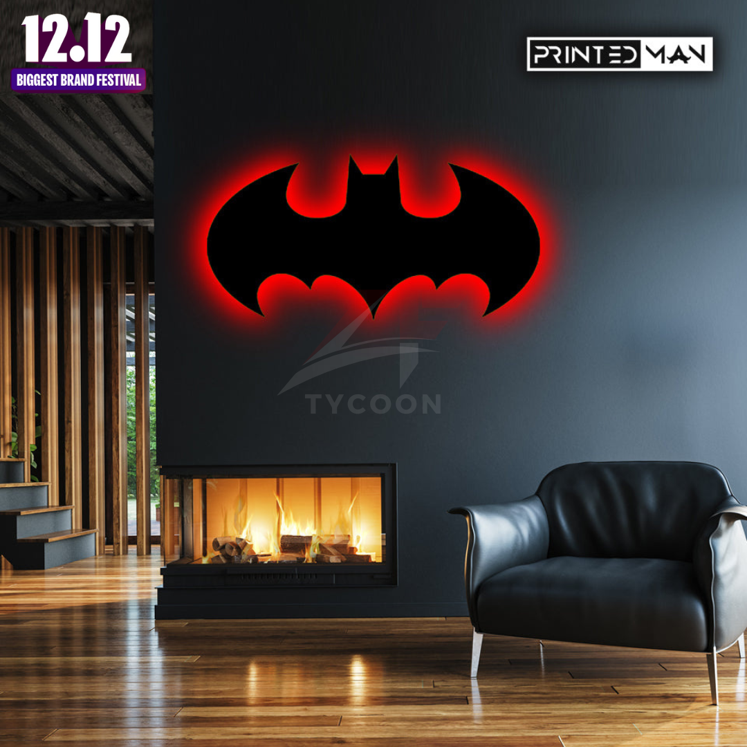 ZF Wooden Batman LED Wall Lamp, Comic Lover, Bat Cave, Night Lamp, for Gift, Kids Room, Gaming Setup, Gaming Room, Man Cave,Led Lamp,Trendy Decore
