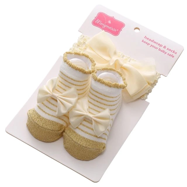 Newborn Infant Baby Girl Shoes +Headband Set First Walkers Soft Sole Bowknot Cute Shoe Toddler Walking