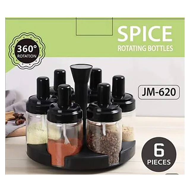 6 Pcs Plastic Kitchen Seasoning Spice Jar Storage Rack Rotating Condiment Set Organizer Holder