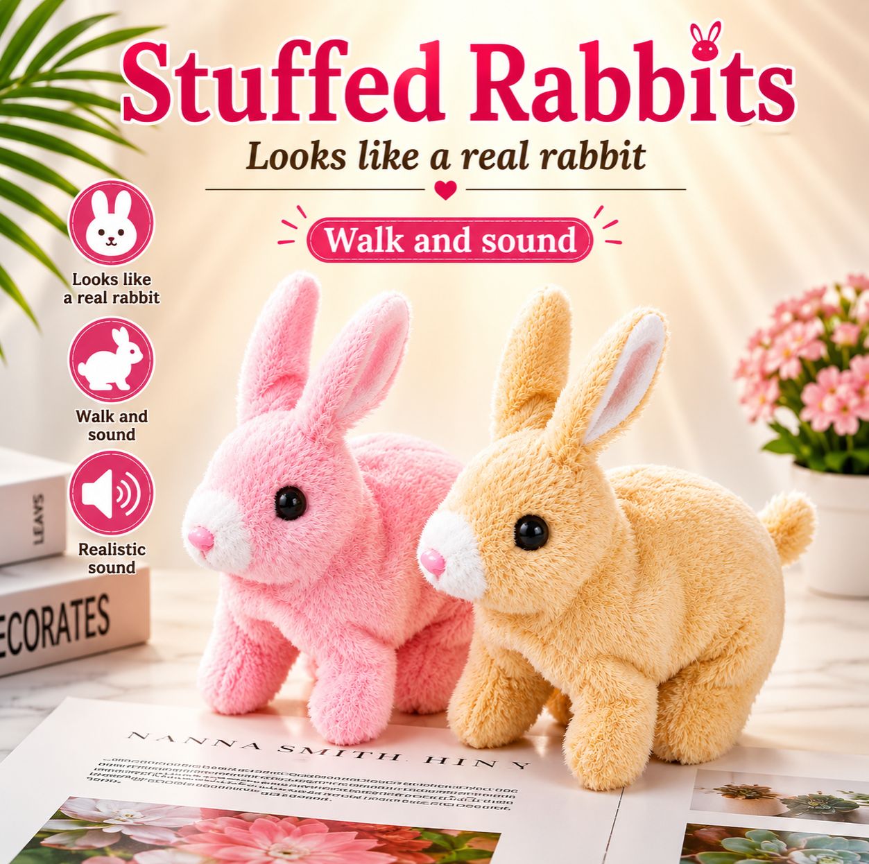 Stuffed Toys Stuffed Animals Rabbit Rabbit Toy Toys for Baby Walking Rabbit Toy Bunny Plush Toys | Cute Interactive Walking Bunny Rabbit Toy for Kids Baby Gift | Soft Adorable Rabbit Stuffed Animal Toy for Boys Girls