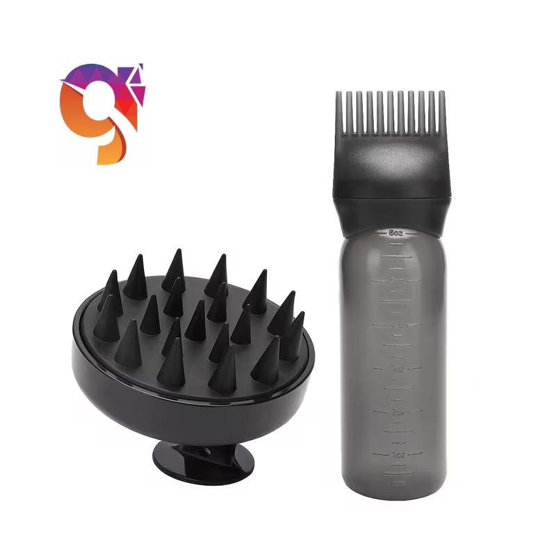 Silicone Hair Care Set: Scalp Massager & Root Comb with Oil Applicator Bottle 2 Pcs Set - Perfect for Salon & Home Use, Ideal for All Hair Types (Random  Colours)