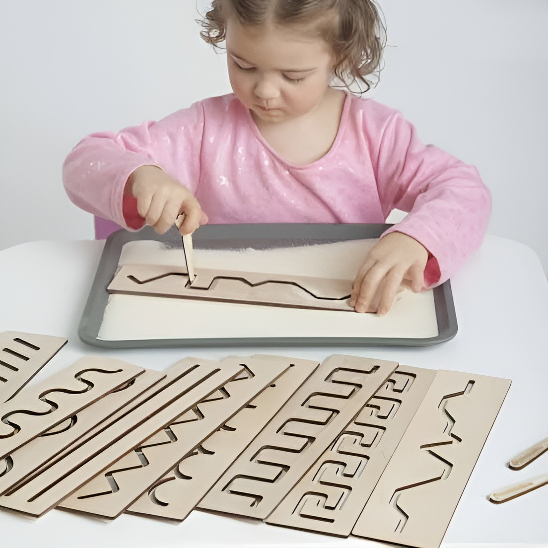 Kids Wooden Spiral Shapes Stencils Drawing and Puzzle Kit Wooden Montessori Educational Kit And Rulers Montessori Stencil Kit Writing Skills Learning Toy For Kids Pack of 10