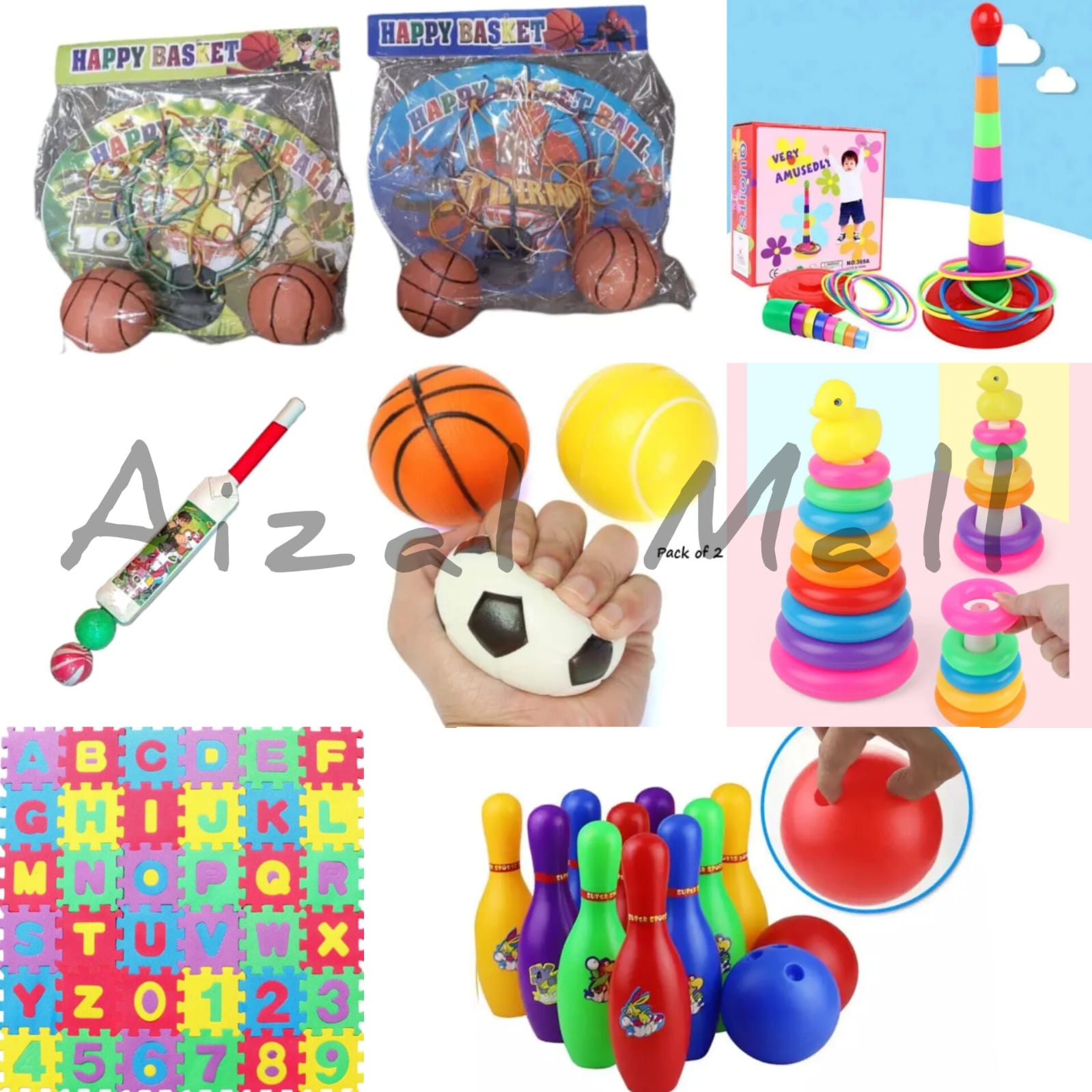 Hanging basketball hoop stand with 02 plastic ball (Cartoon character Board) Toy for kids Random Color and Cartoon - Children indoor and outdoor sports game. (Aizal Mall)