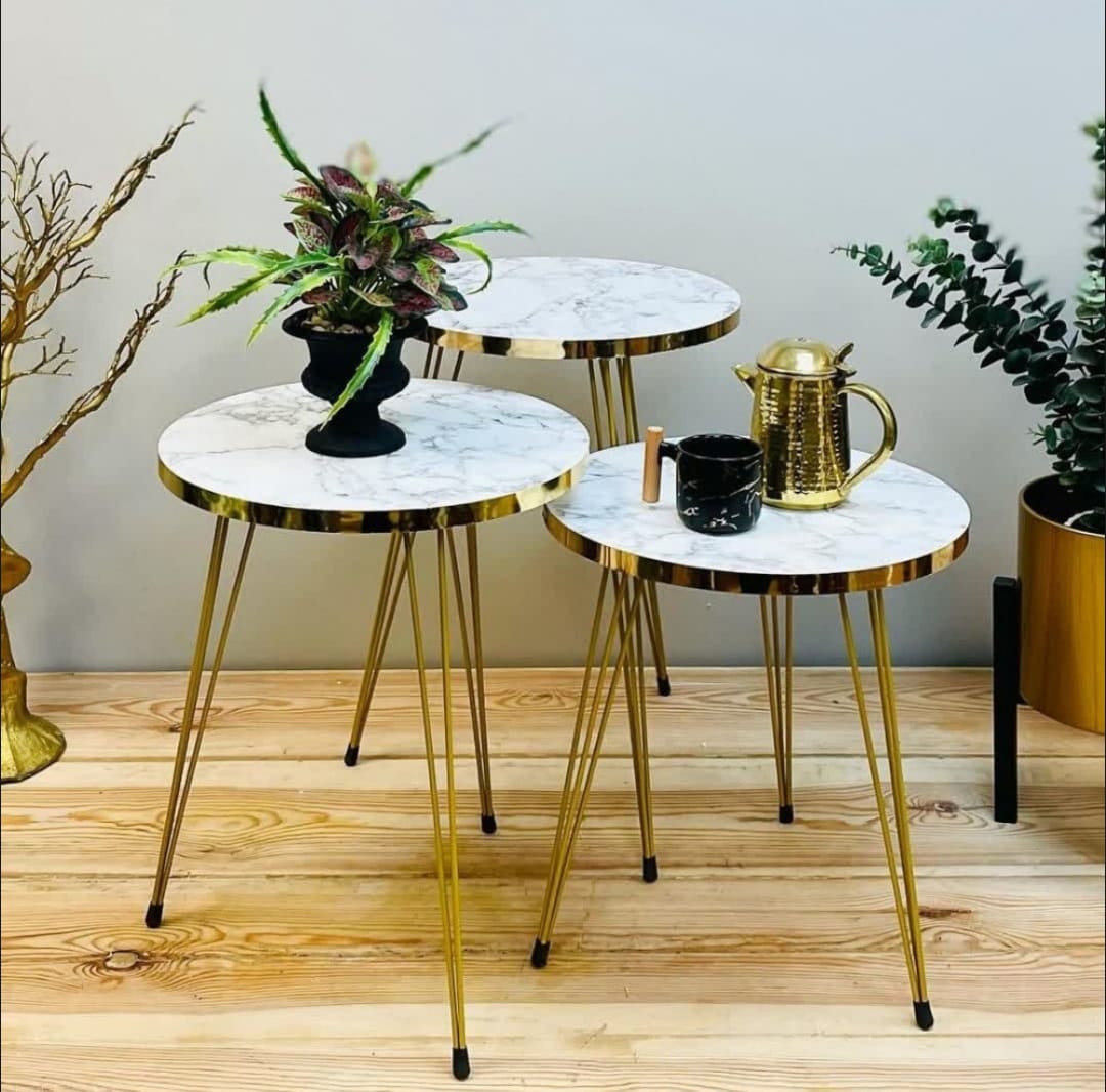 1 Pcs / Set of 3 Round Coffee Table HIGH Gloss Nesting End Tables - Round Wood Stacking Coffee Side Accent Tables with Metal Legs - Coffee Table - Side Table - Study Table -  Sturdy Easy Assembly - 3 Piece Modern Nesting Table