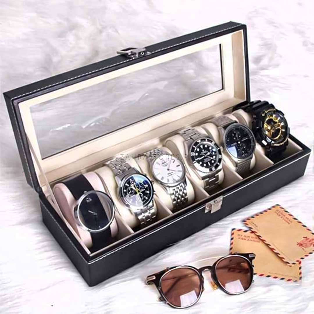 DecorZone 12 Slots Fashion Watch Box PU Leather Watch Case Holder Organizer 2 Layers Jewelry Display Storage Stand Box for Gift Men Women