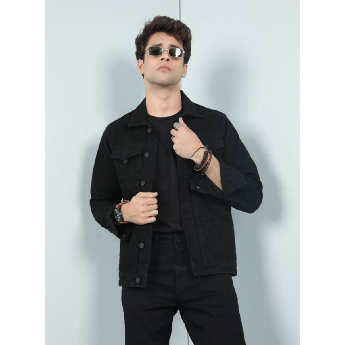 Jet black jean jacket sale