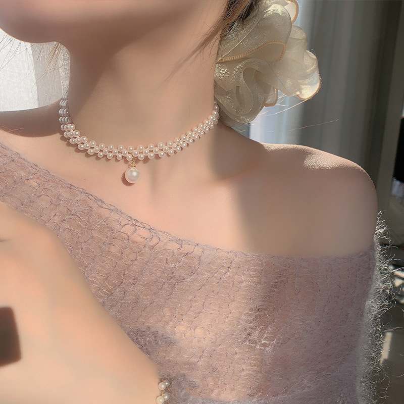 Stylish Fashioned irregular Korean Boho Pearl Necklace for Girls Lace Choker Collarbone necklace for girls/women Accessories Best for Gifts/Weddings/Festivals