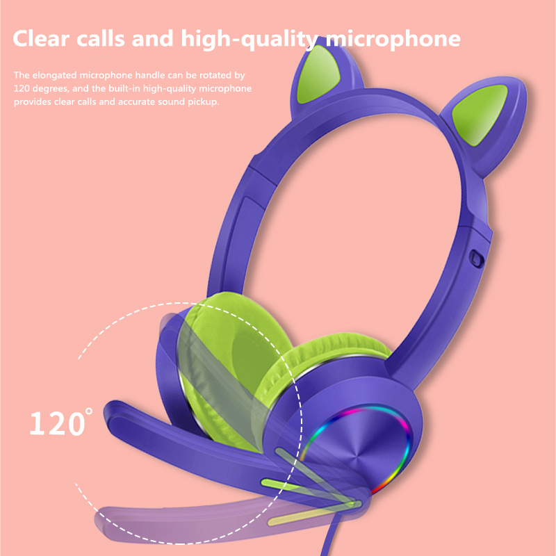 AKZ020 Cat Ear Auriculares luminosos montados en la cabeza con micróf