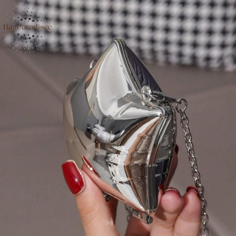 Silver Metallic Star Clutch Bag with Chain Crossbody Strap (Random Colour is sent)