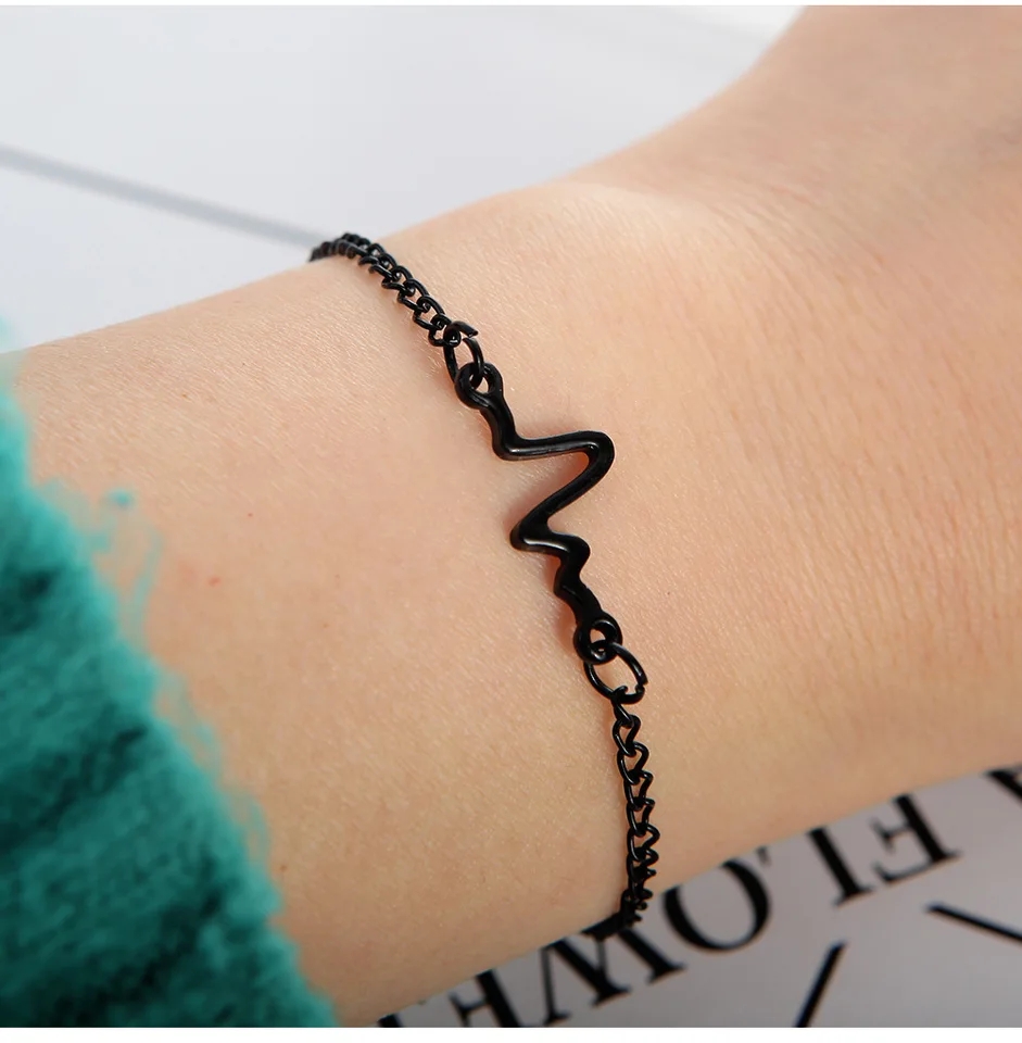 New Design ECG shaped Adjustable Girls Fashion Bracelets Black Heart