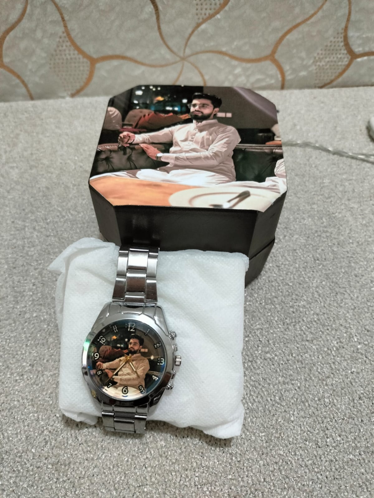 Customized Name Silver Chain Watch For Boys With Pic Box - Premium Quality