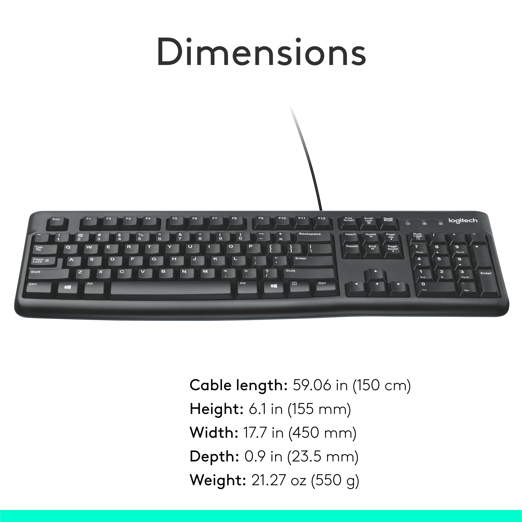 Logitech K120 Wired Keyboard for Windows, USB Plug-and-Play, Full-Size, Spill-Resistant Compatible with PC, Laptop