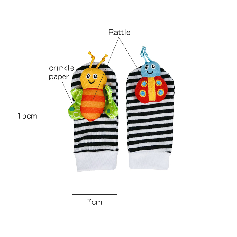 4 Pcs Baby Rattle Set Toys Infant Wrist Strap Baby Socks Foot Finder Educational Handbells Cute Spider Cartoon