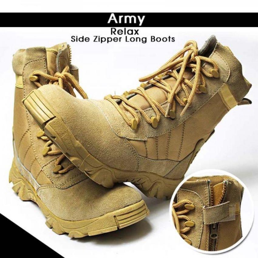 Army Zipper Long Boots for Men - Brown