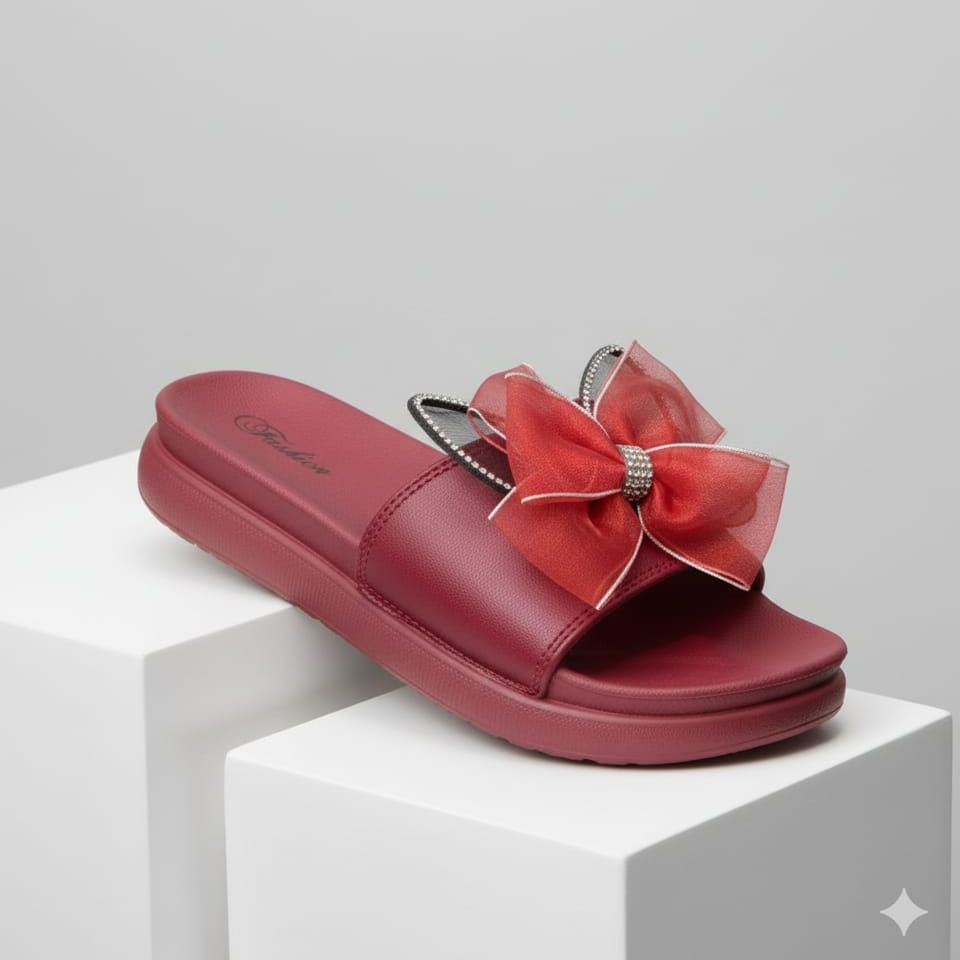 PVR Women Fashion Slippers with Big Bow | Soft Sole Comfortable Indoor & Outdoor Slides