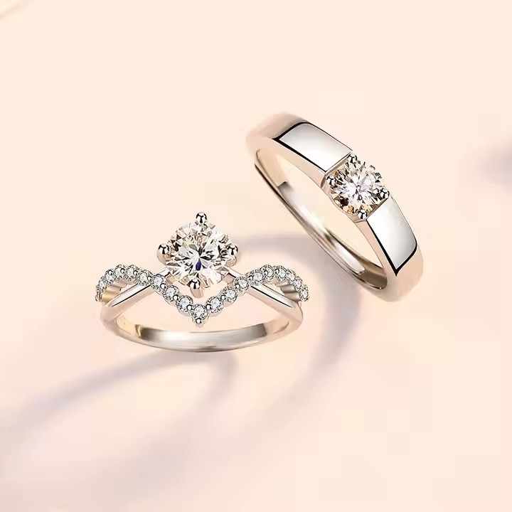 Diamond Engagement Couple Ring Glamour Platinum Plate Fashion  for Girls  Women  Elegant Open Design  Shimmering Cubic Zirconia Stone  Trendy  Finger Jewelry  Stylish Adjustable  Perfect Gift For Anniversary Valentine Day Luxury Party, Wedding  Daily Wear
