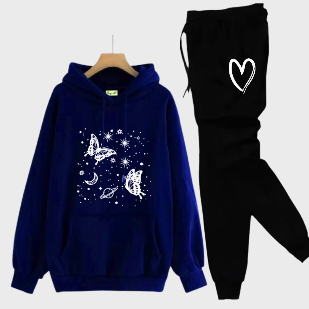 Pink Butterfly Printed Tracksuit For Girls & Women - Comfy & Cozy Hoodies For Girls