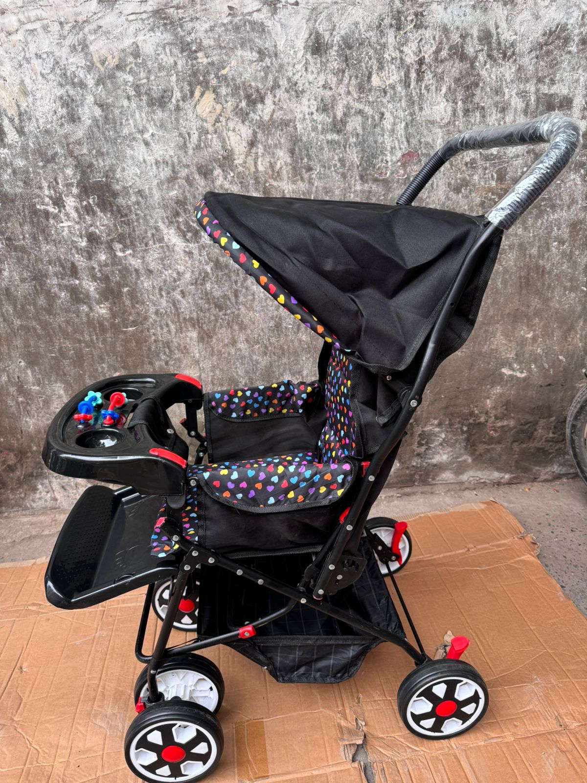 Food Tray Foldable Baby Stroller Pram For Newborn  Blue color with  6 Big Tyres