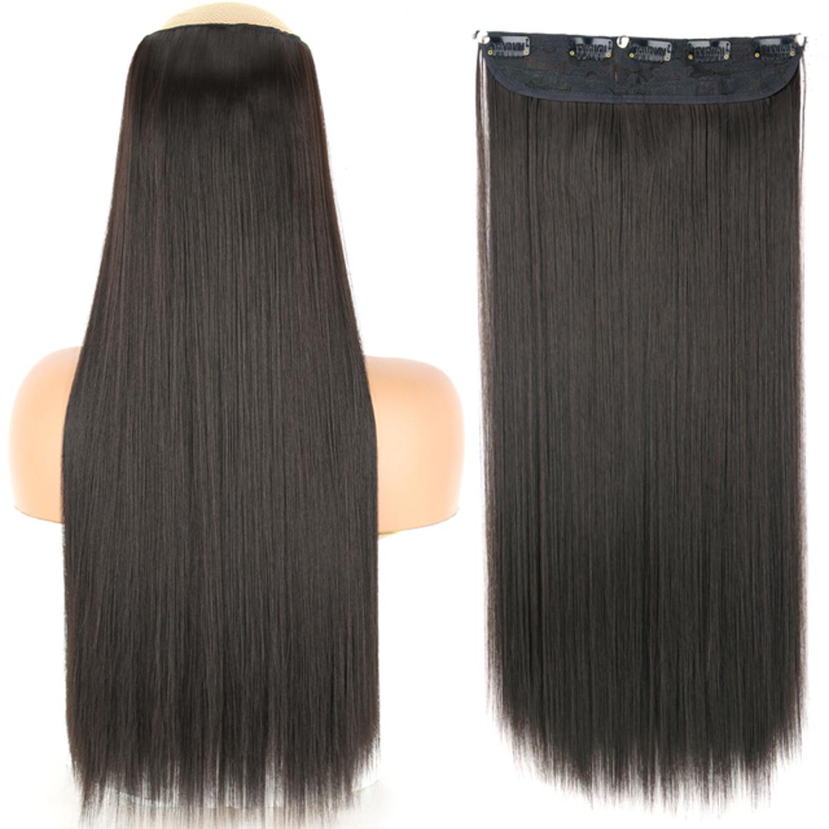 30Inch Long 5 clips Natural black color hair extension- new straight wig