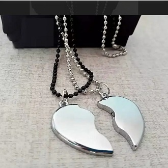 Abdul Marts Collections Stainless Steel Big Broken Heart Double Chain Pendant