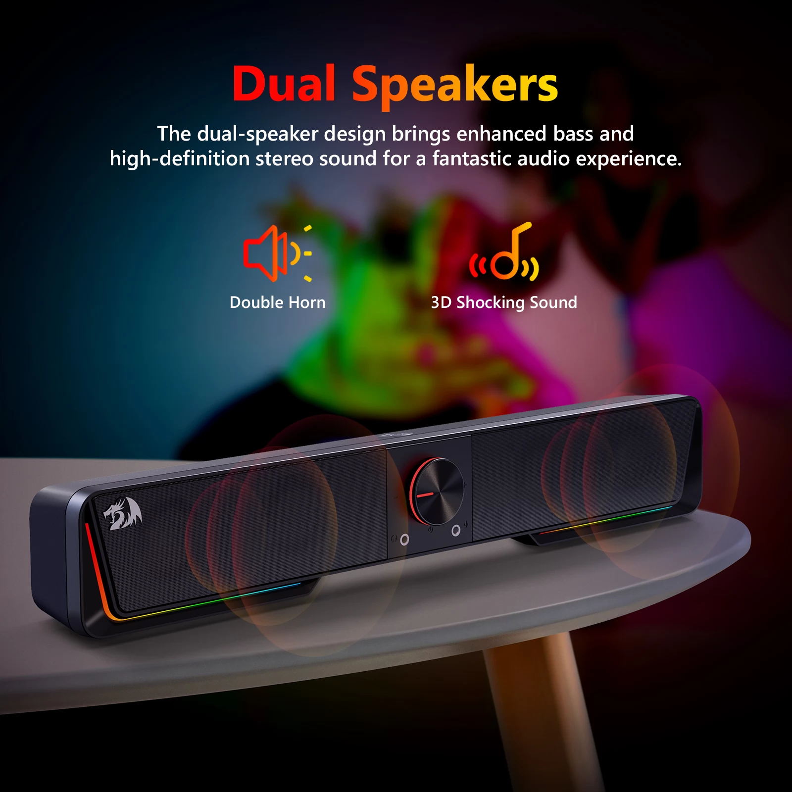 Redragon GS570 Darknets RGB Bluetooth Gaming Sound Bar 2.0 Channel with Dual Speakers and Dynamic Lighting 14 bfbb7e239dfa9335e1cf626ac665f701