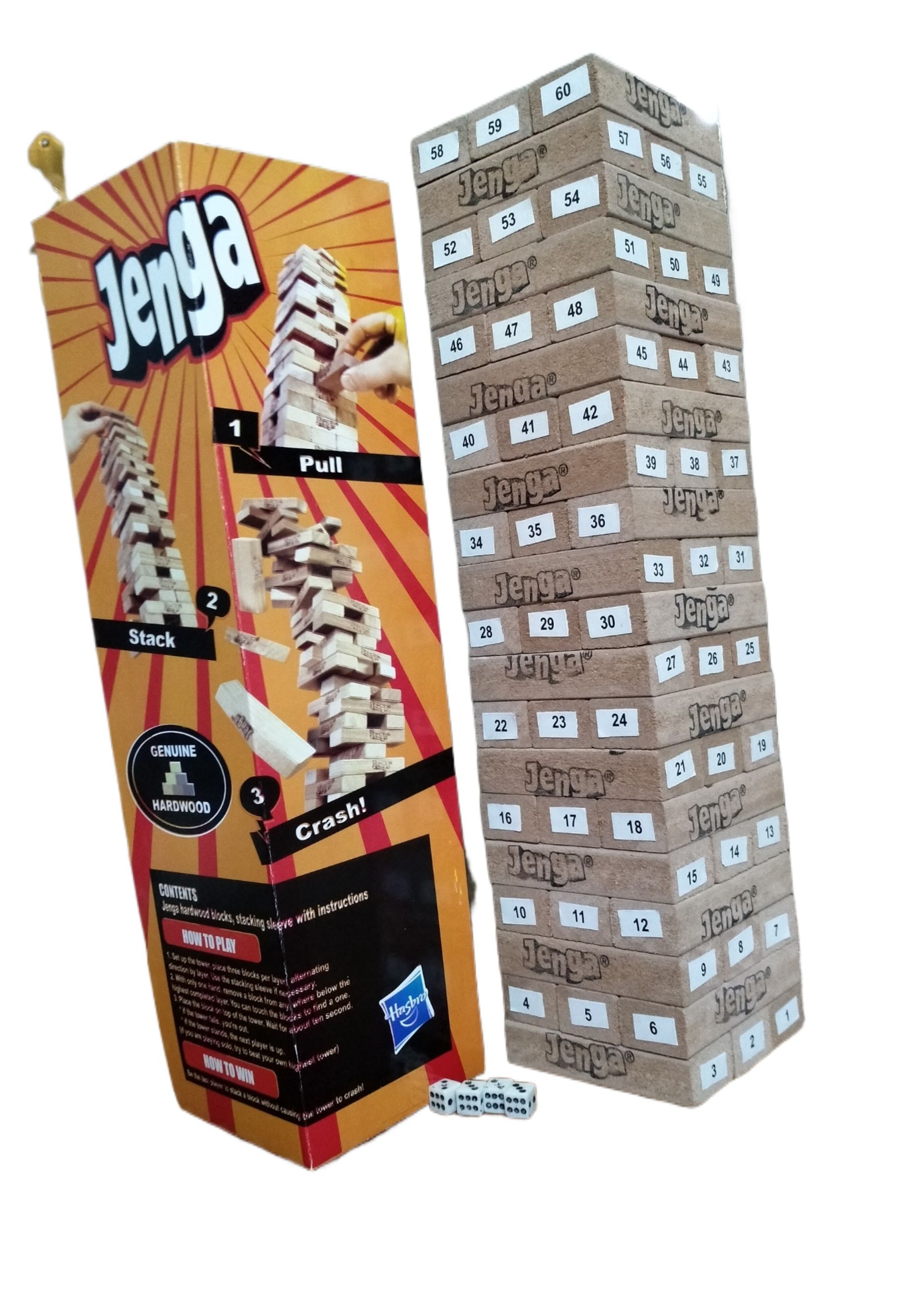 Hasbro Gaming Jenga Tower Wooden Blocks Game -  Classic Jenga with Numbers Wood Toy For Kids and Family - Jenga Kids & Adults Wooden Block Game