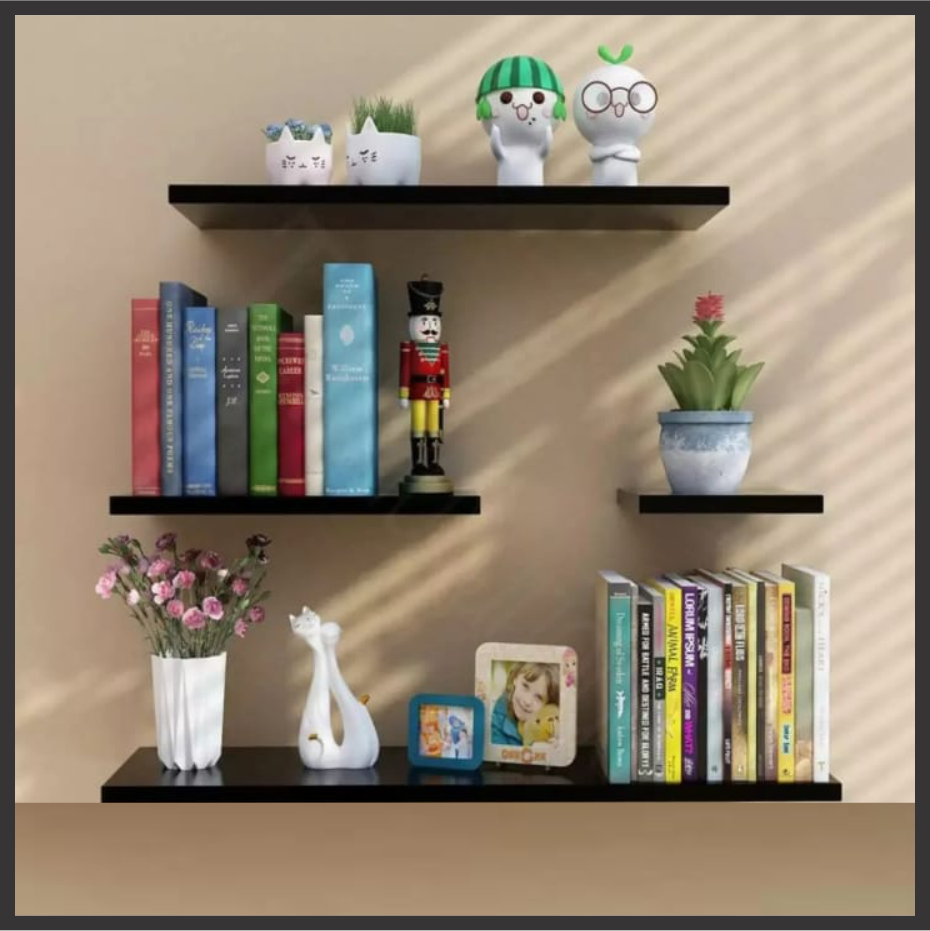 Set of 4 New Flat Delightful Wall Mounted Book Shelf, wooden shelves