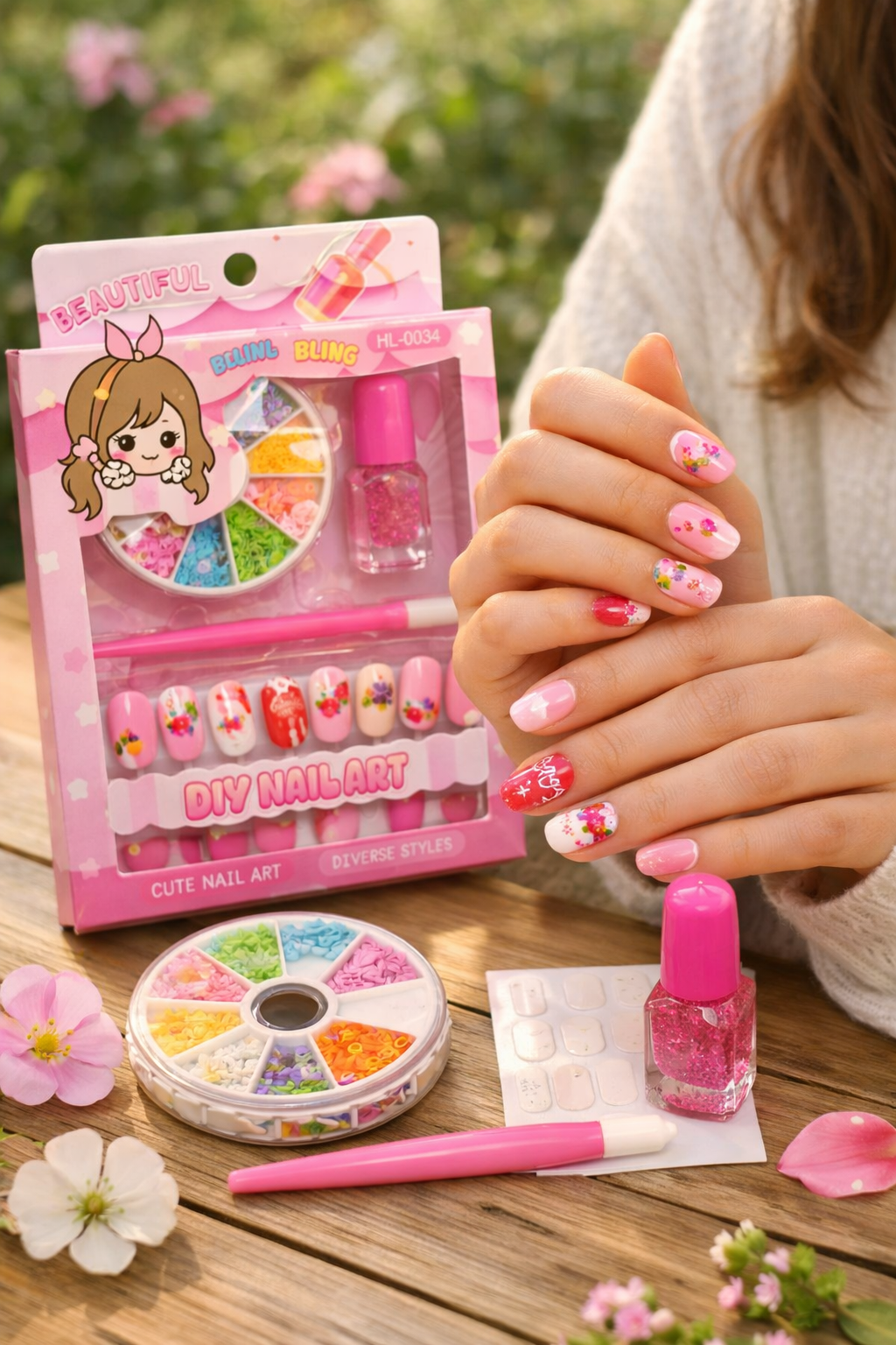 DIY Nail Art Kit for Girls – Glitter Polish, Nail Pen & Decorative Accessories