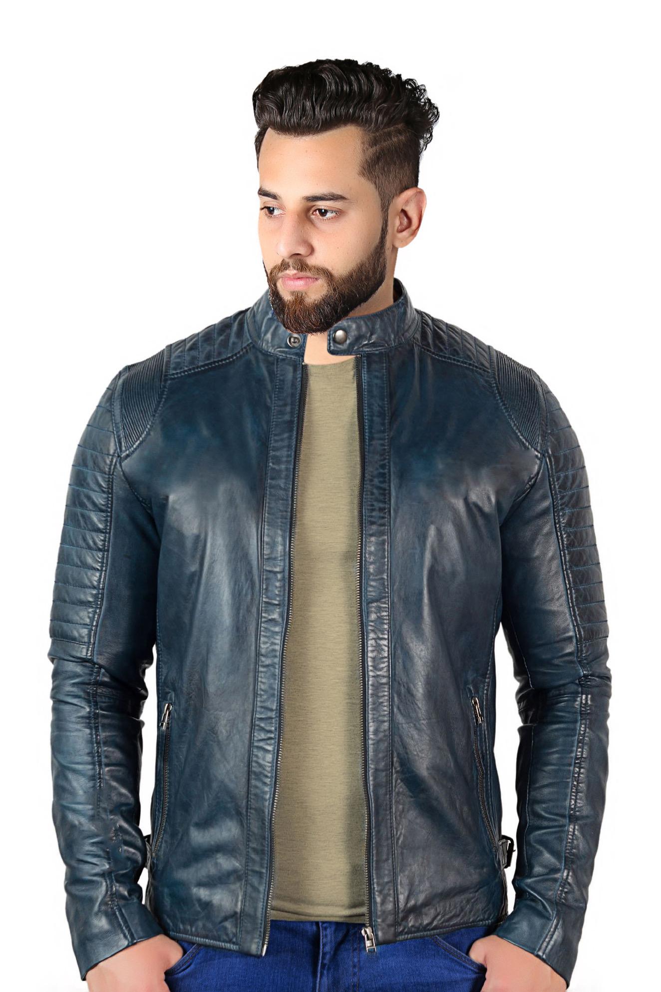 light blue biker jacket