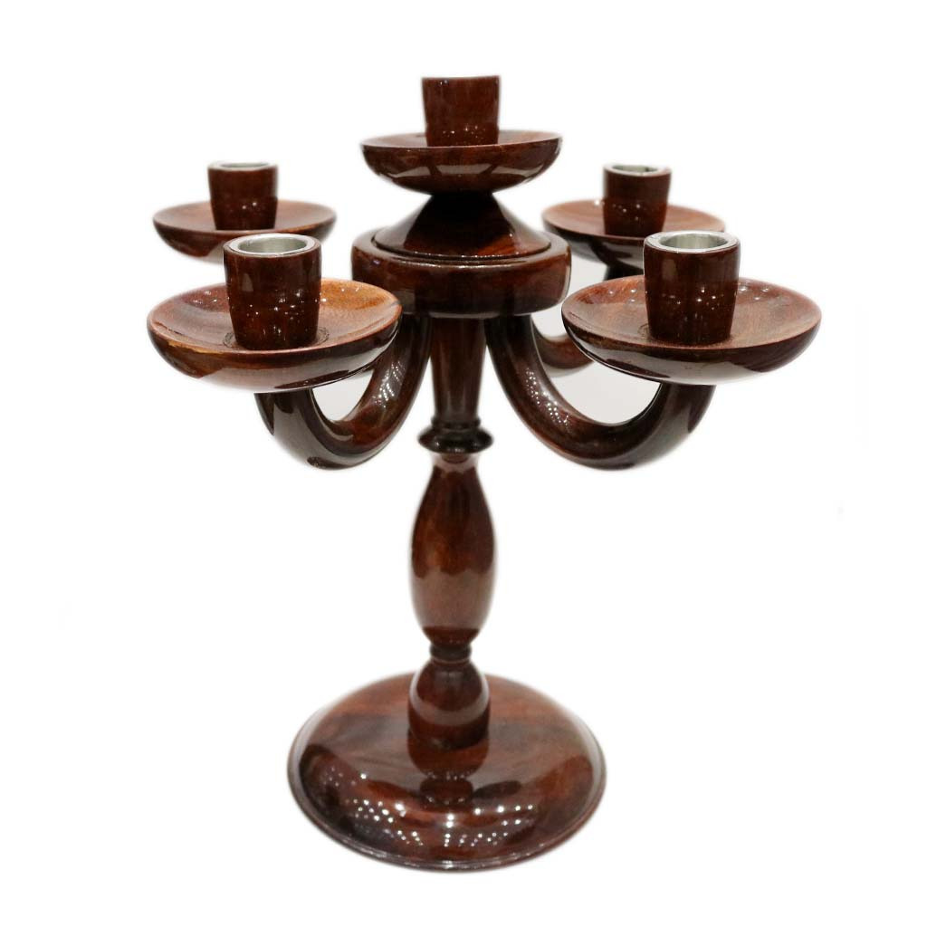 Artisoul Handmade Sheesham Wood Candle Holder Stand | 5-Candle Candelabra | Single Double Wall Mounted | Tabletop Pillar Candle Holder | Drawing Room Dining Table Decor | Rustic Home Decor Gift Pakistan