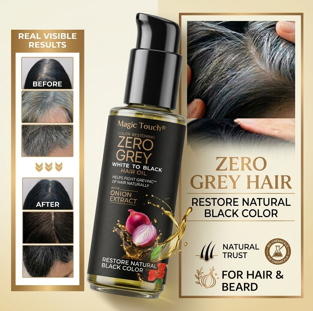Magic Touch Zero Grey 50ml White to Black Hair Oil | Color Restoring Hair Color Serum | Anti Greying Hair Oil with Onion Extract