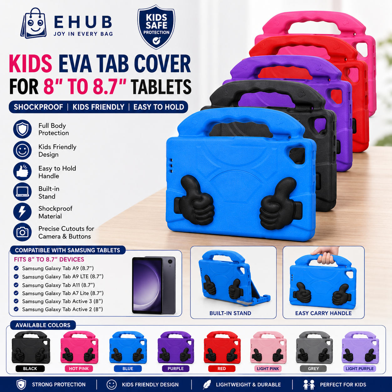 Tab A11 / A9 Kids Tablet Case for Sam Galaxy Tab A11 8.7 Inch 2025 / A9 8.7" 2023 / A7 Lite 8.7” 2021 / A 8.0 inch 2019 Built-in Stand, Durable Shockproof Lightweight  Stand Protective EVA Tablet Cover