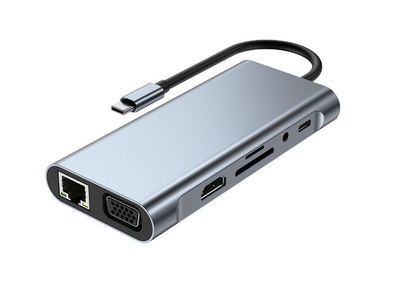 TypeC to HDTV 11 in 1 USB C Hub Multiport Type C Adapter with 4K HDMI Port, 4 USB Hub, Ethernet 1000Mbps, RJ45 Port, VGA Port, TF/SD Card Reader For Notebook Computers Laptop