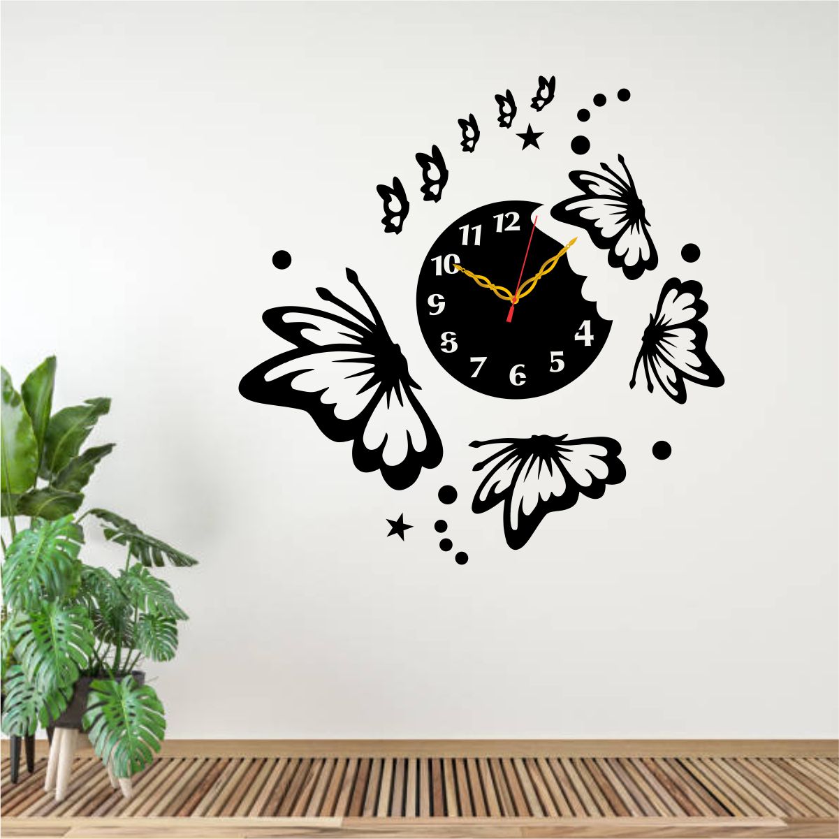 Deer On Tree,3D Wooden Heart Shape butterfly with light led Wall Clock Home Decor Kids Room with Birds