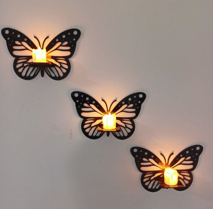 Pack of 3 Decorative Butterfly Wall Shelf, Decoration Candlestick, Wall Décor Ideas, Wooden Wall Shelves ( Candle Light Not Include ) Butterfly Wall Shelf
