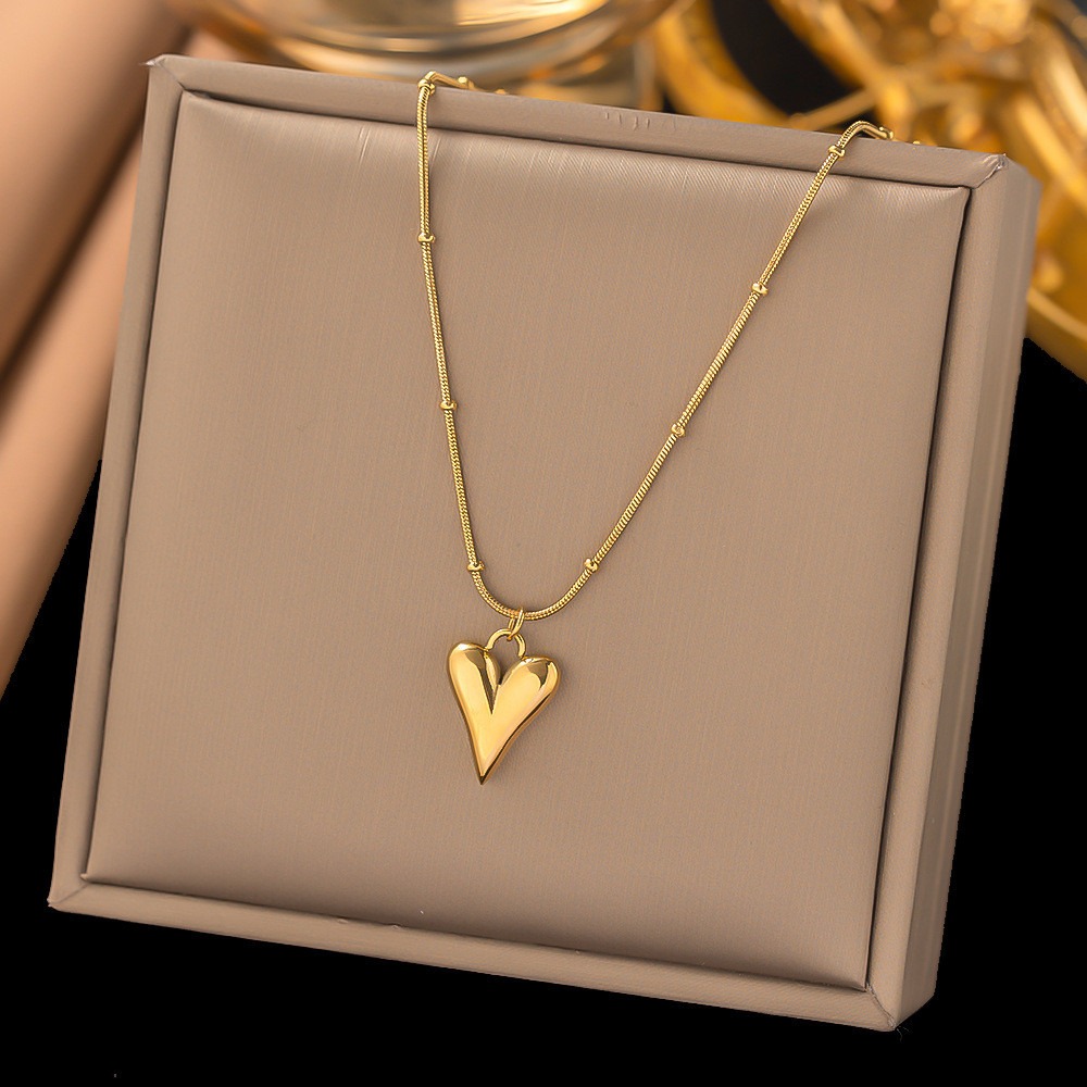 Golden Stainless Steel Heart Pendant Necklace for Women | Chunky Chain Style | Stylish No Fade Jewelry