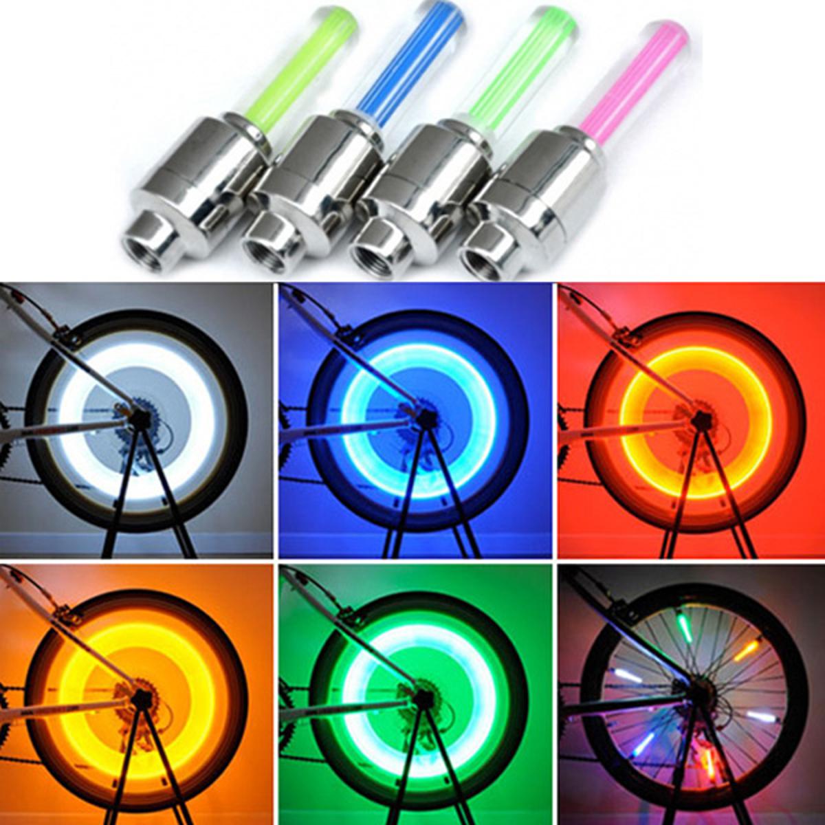Wheel Spokes Motion Activated LED Flash Tire Wheel Valve Cycle Bike Glow In The Dark Car Cap Motion Running Sensor Activated Wheel Spokes Neon LED Light- Pack of 2