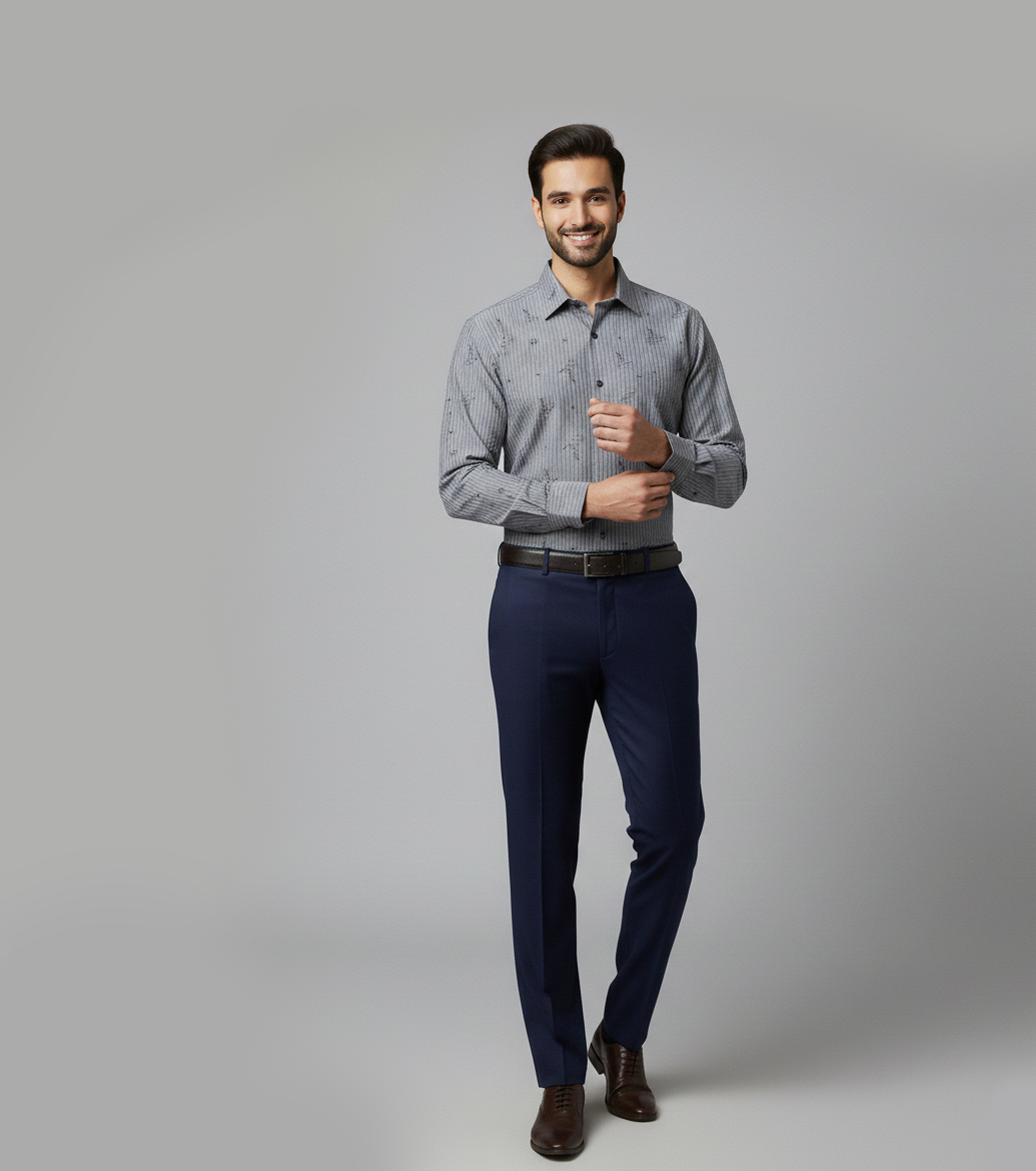 Auditors®️ Mens Casual & Formal Power Stretchable Striped Shirt Light Grey Colour Summer Collection Pure Cotton Fabric For Mens & Boys