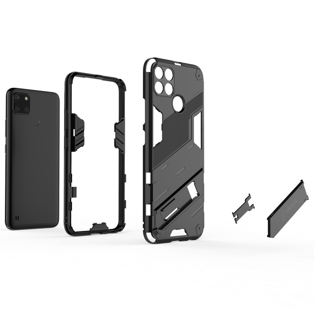 CRAVEN Cover per Realme C21Y (C21-Y) / Realme C25Y, Robusto PC + TPU Doppio Strato Protettivo Custodia con Porta Anello e Copertura Scorrevole Della Fotocamera, Rosso