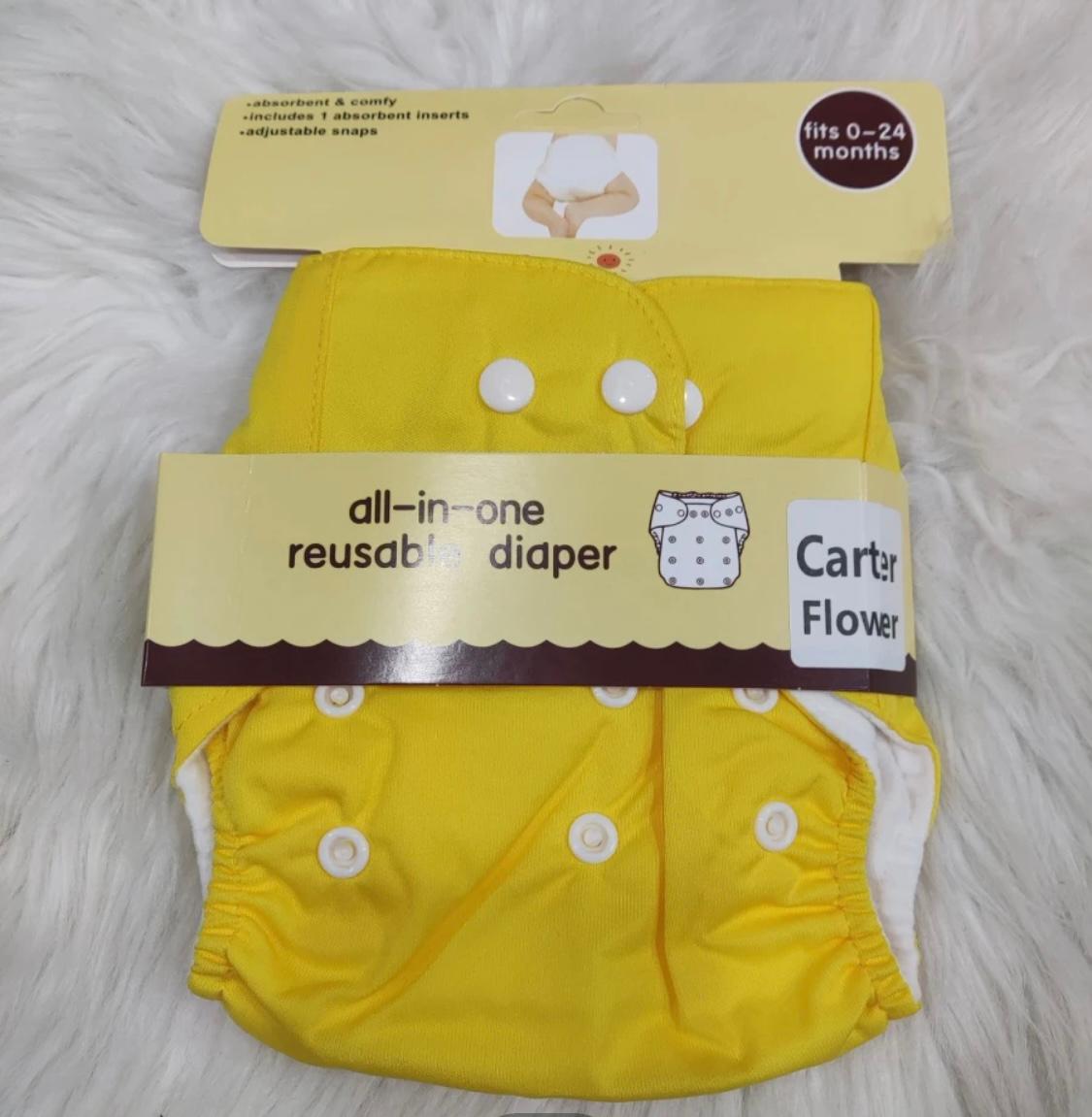 Adjustable All-in-One Cloth Diaper with Absorbent Inserts, Waterproof, Washable, Reusable for 0- 60 Months