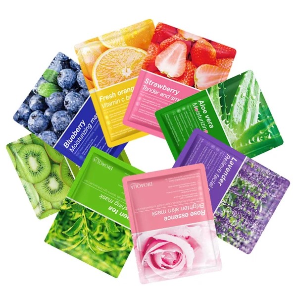 Fruit Plant Extract Moisturizing Brighten Facial Sheet Mask Hydrating, Radiance Boost, Calming, Skin Care Sheet Masks
