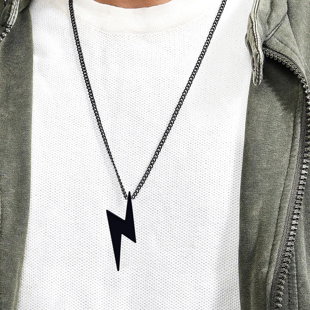 Casual Lightning Thunder Black Color Pendant With Bead Ball Chain Necklace Trendy Classic Jewelry Stylish For Boys Girls Ladies Nacklace Set Boy Girl Unisex Bolt Flash locket Jewellery For Men Women