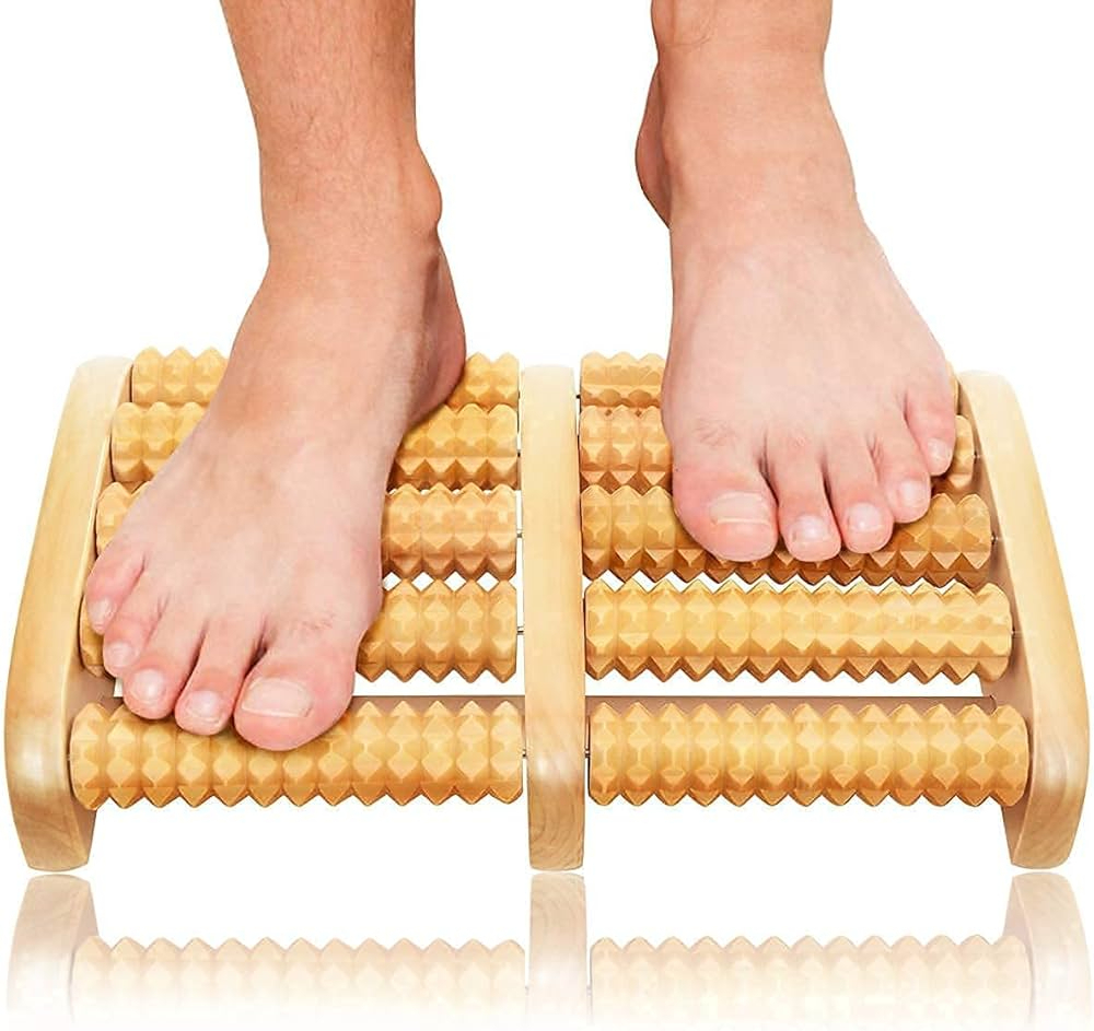 Premium Wooden Foot Massage Roller 5-Roller Reflexology Massager for Stress Relief
