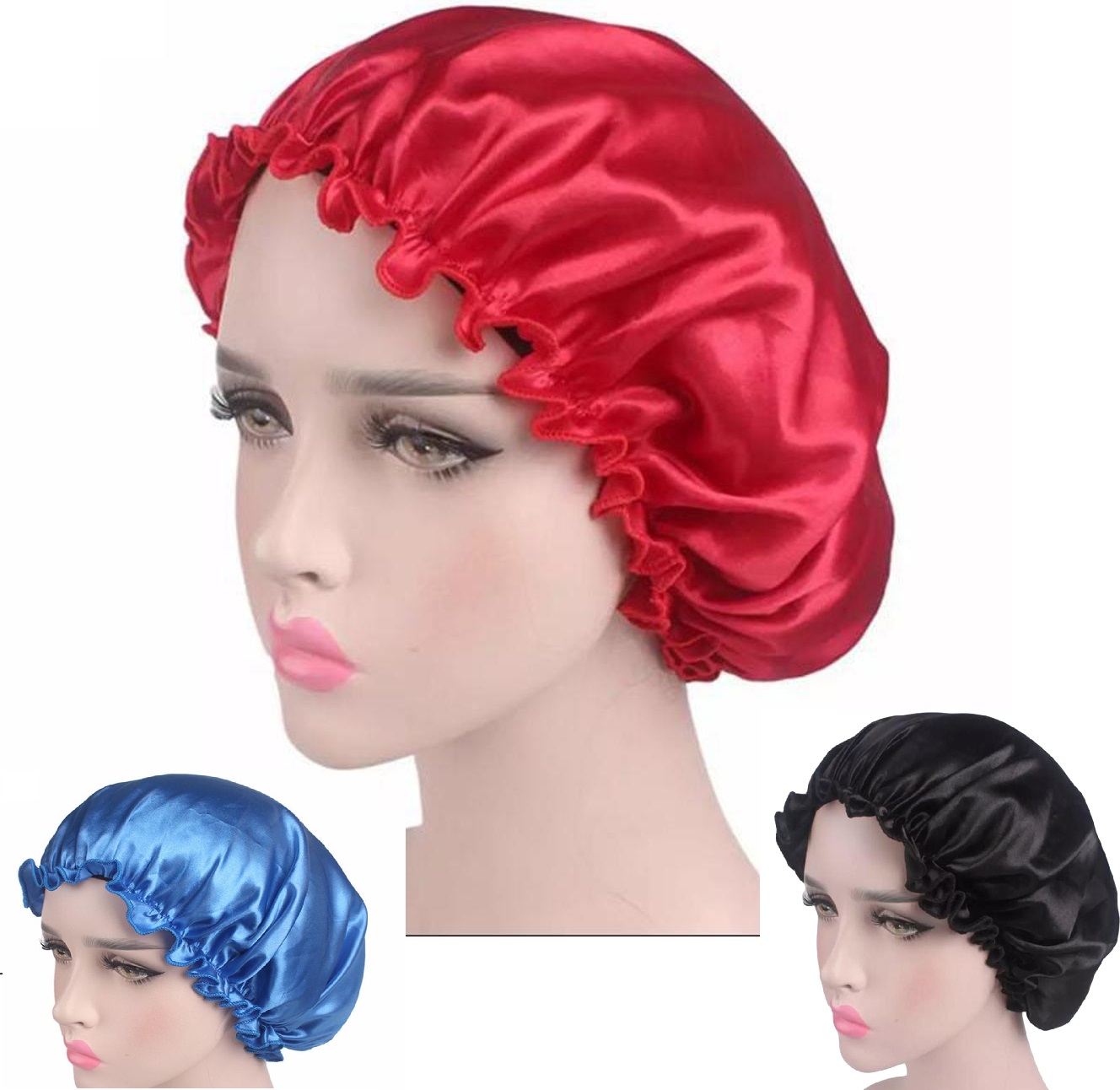 Pack of 1 Luxury Silk Satin Night Sleep Cap Hair Bonnet Hat Head Cover Wide Band Adjust Elastic for girl
