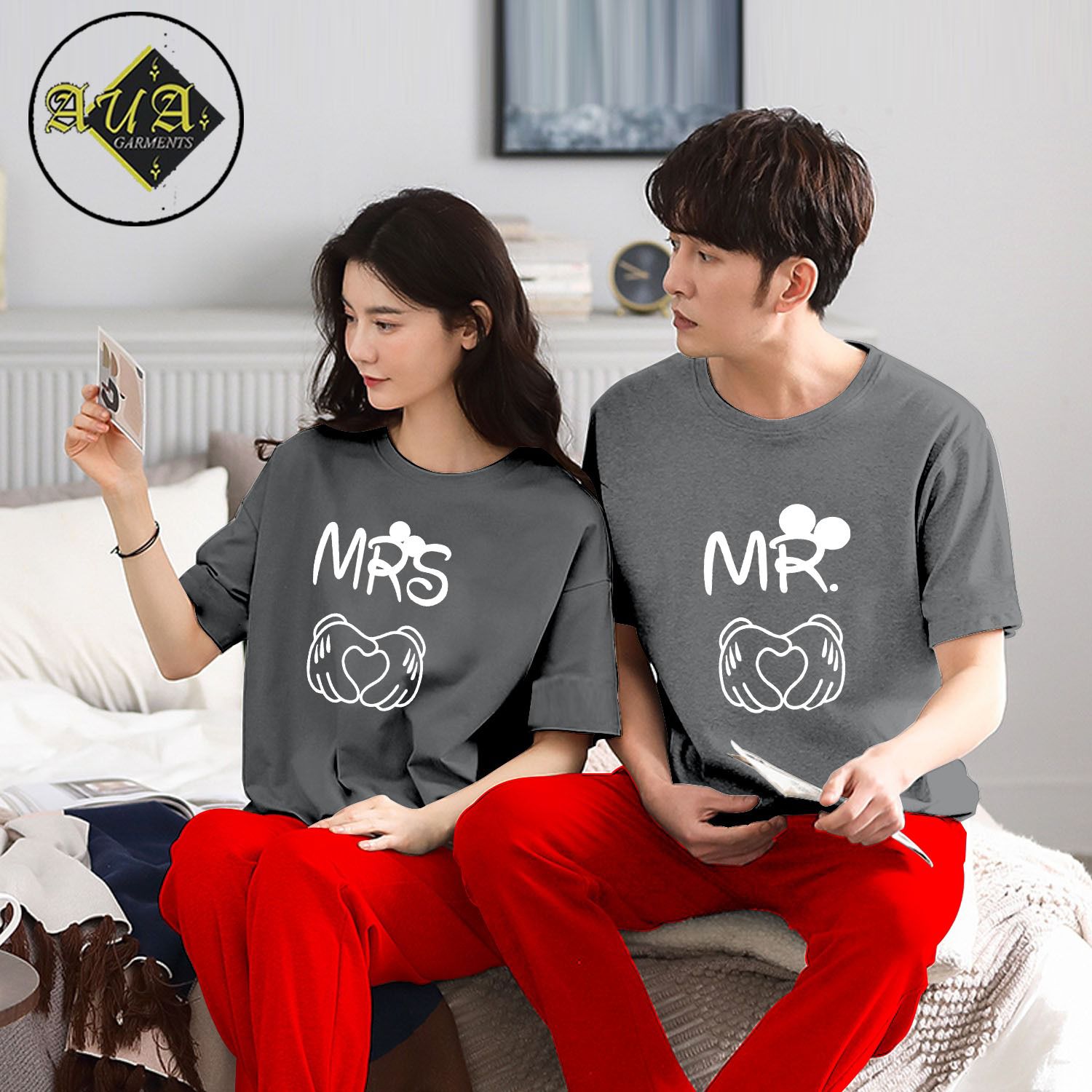 Mr and Mrs Printed New Summer Couple Night Dress Men And Women