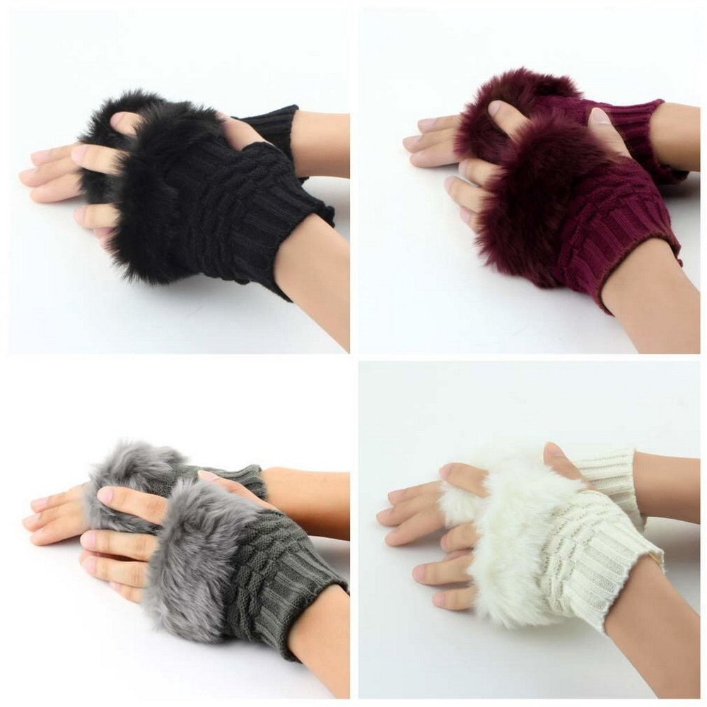 Women Girls Winter Wool Knit Gloves Warm Fingerless Gloves Mitten Crochet Thumbhole Arm Wrist Ultra Soft