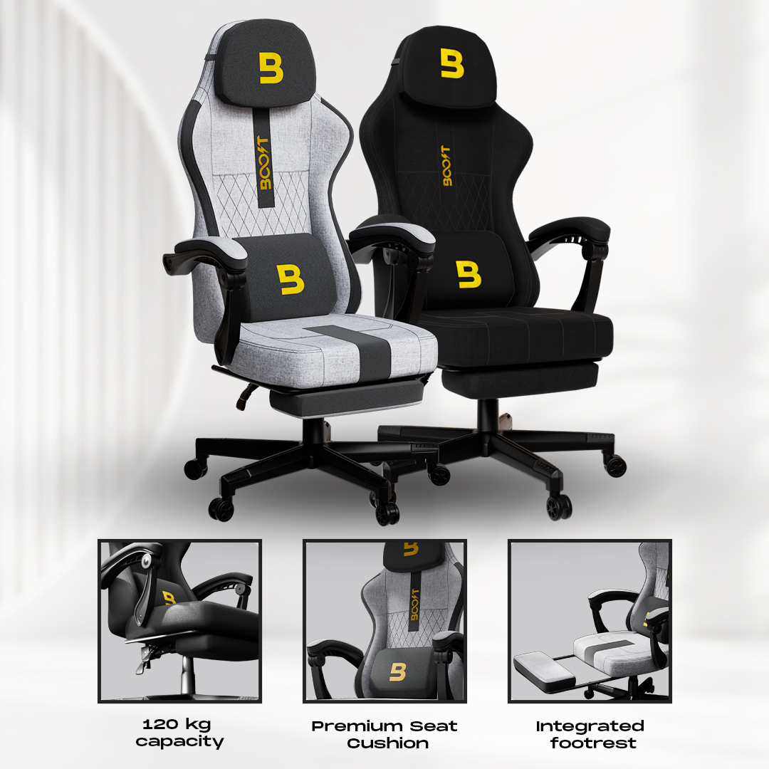 Boost Surge Pro Ergonomic Chair with Footrest - Premium Velvet, Adjustable Back, 1-Year Warranty