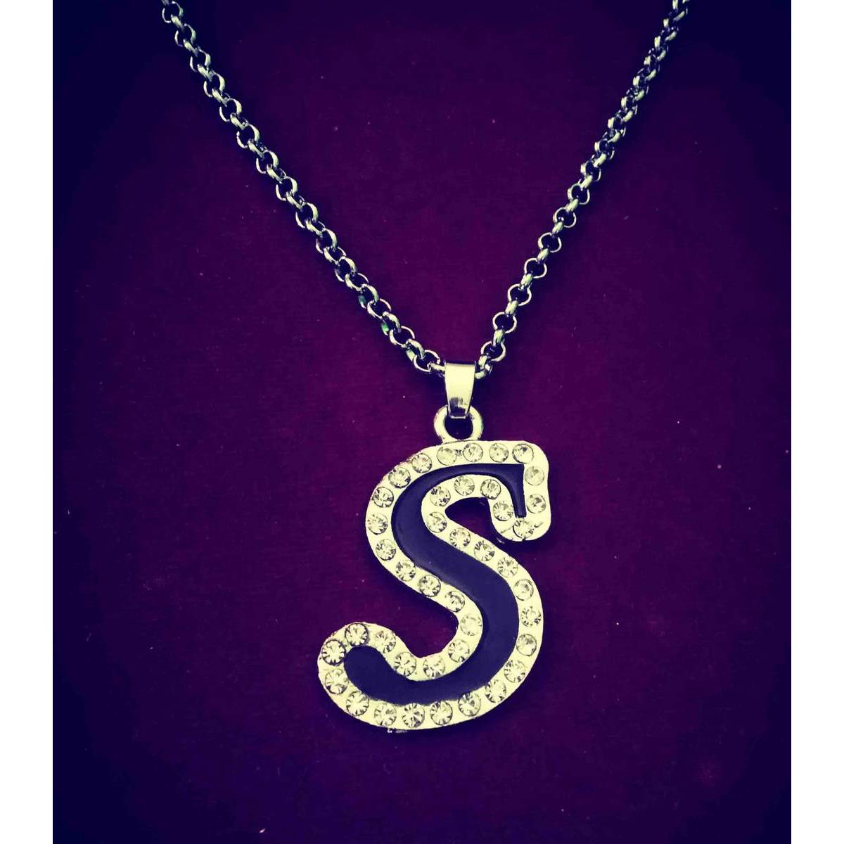 Black Stainless S Alphabet Locket 